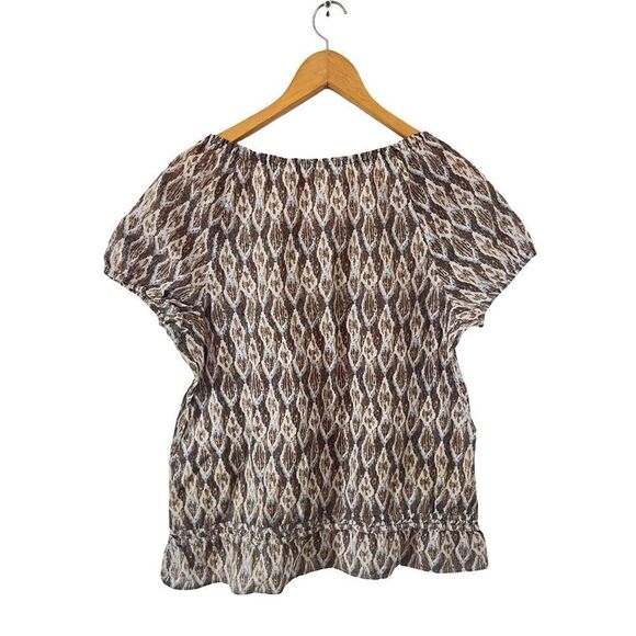 Liz Claiborne Brown Pattern Lightweight Cotton Boho Short Sleeve Blouse - Picture 2 of 8